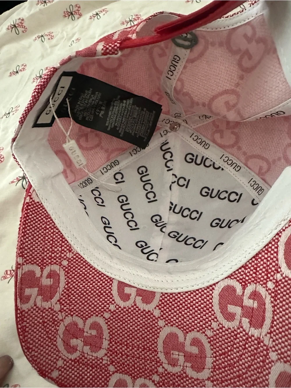 Gucci Red GG Monogram Kids Baseball Cap with Logo Emblem
